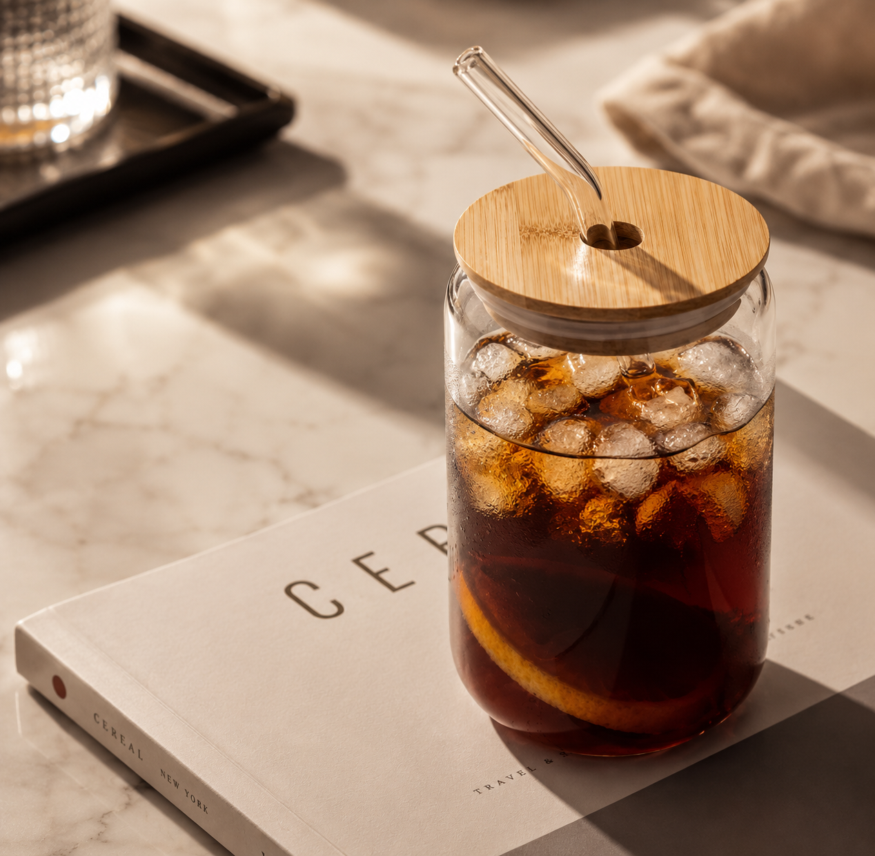 The Glass — Iced Coffee Glass with Bamboo Lid